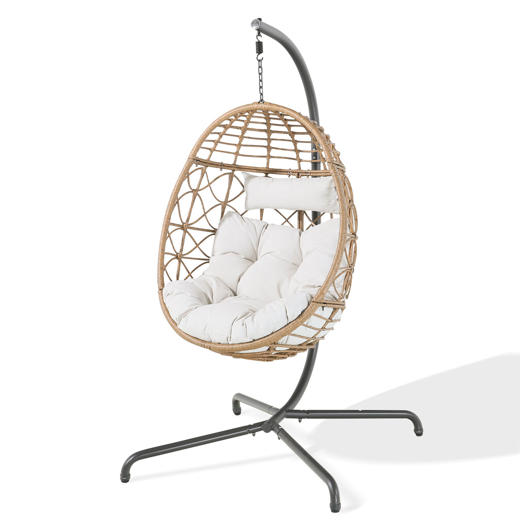 Wicker Basket Swing Egg Chair With Stand and Cushions N237