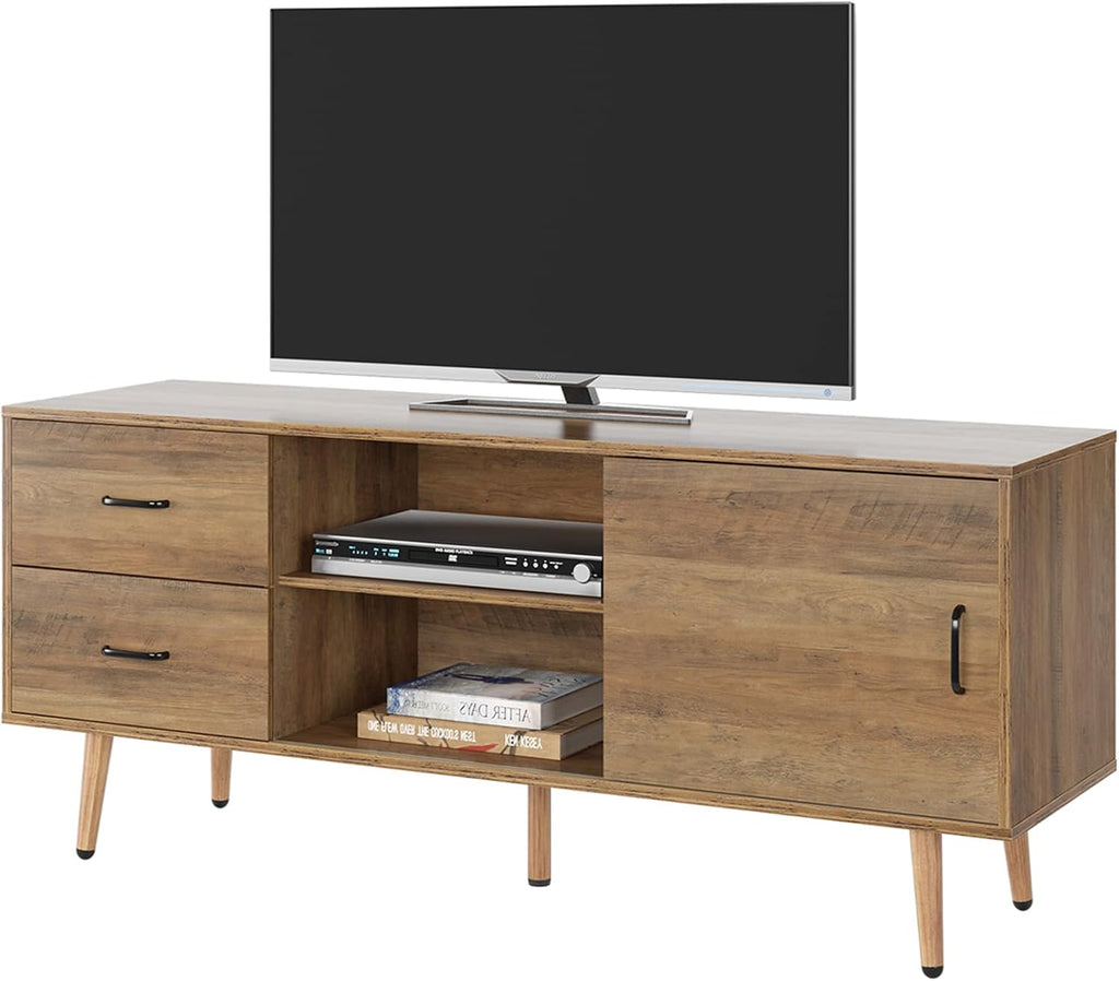 Rustic Brown Wood TV Stand with Sliding Door C147