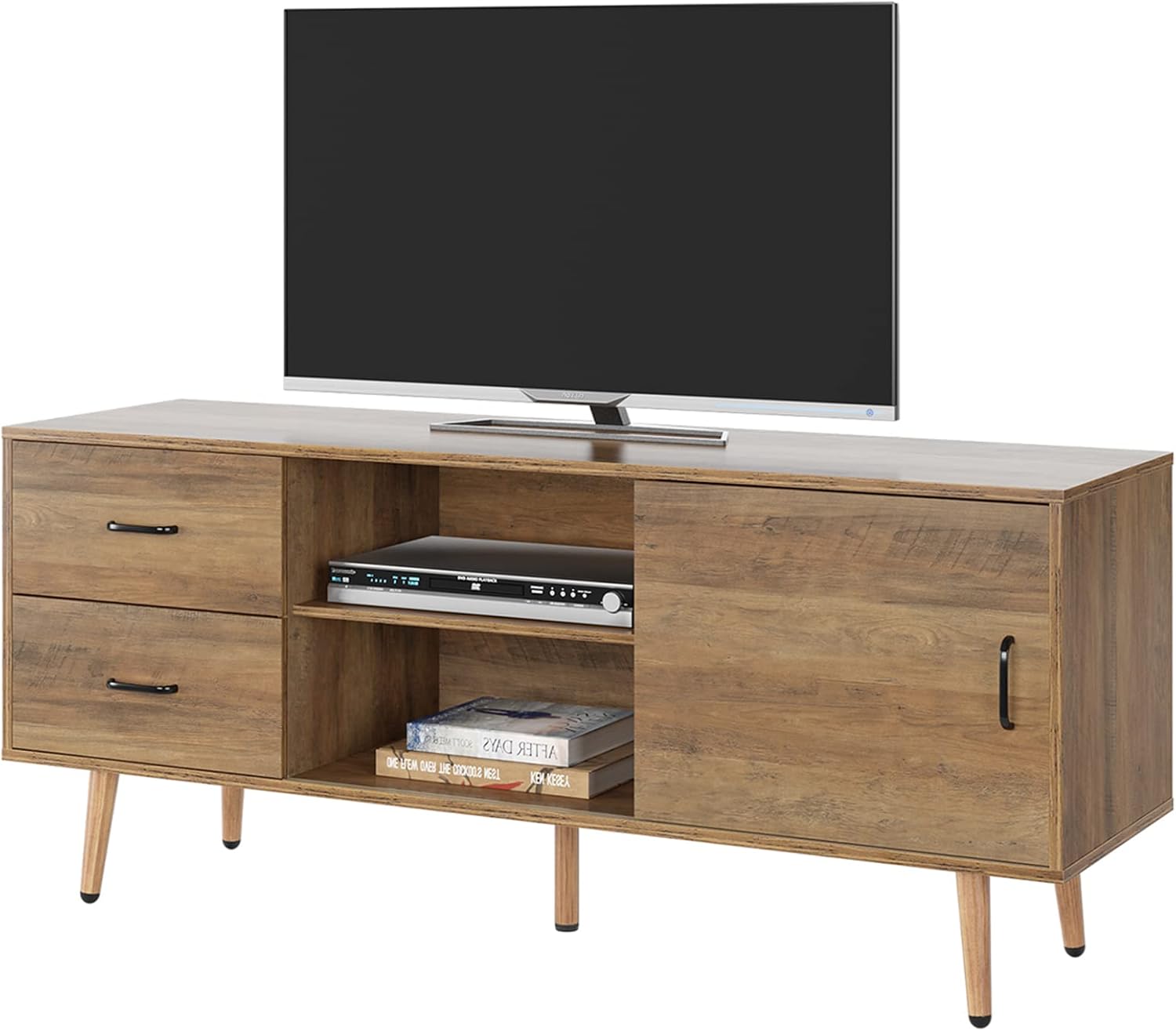 Rustic Brown Wood TV Stand with Sliding Door C147