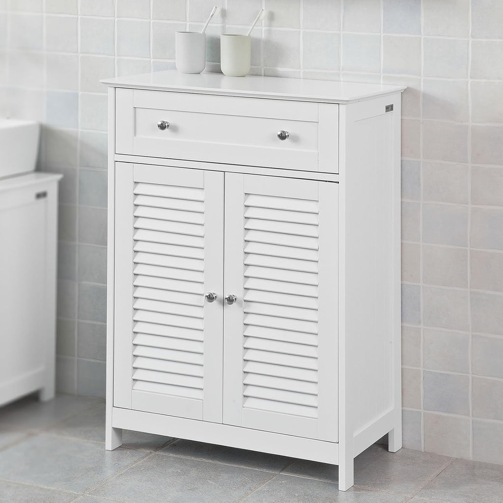White Bathroom Vanity Set with Drawer and Double Shutter Door V524769