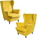 Ginger Velvet Stretch Wingback Chair Sofa Slipcover with Elastic Bottom Y91912
