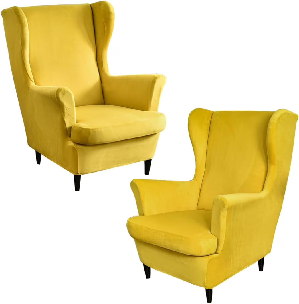 Ginger Velvet Stretch Wingback Chair Sofa Slipcover with Elastic Bottom Y91912