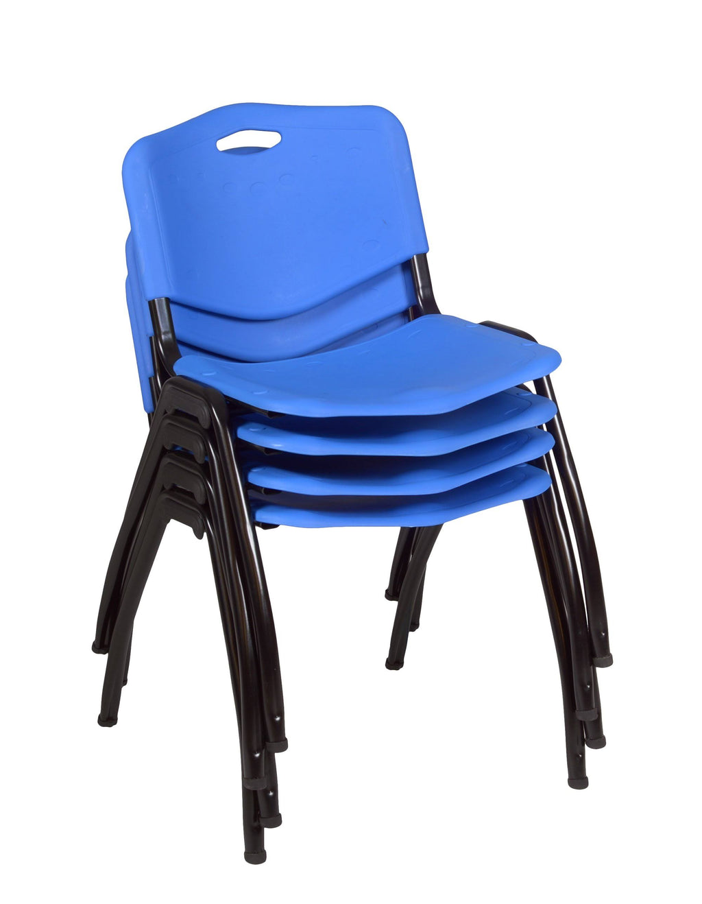36x22 Round Breakroom Table Mocha Walnut Chrome 4 Stack Chairs Blue V837