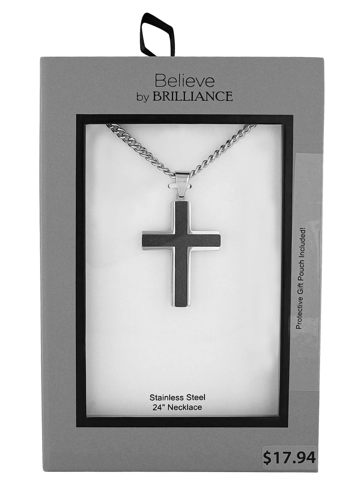 Stainless Steel Textured Cross Pendant Necklace H1835