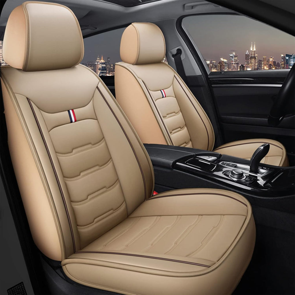 Beige Leather Car Seat Covers 9PCS Full Set Front Rear B66125