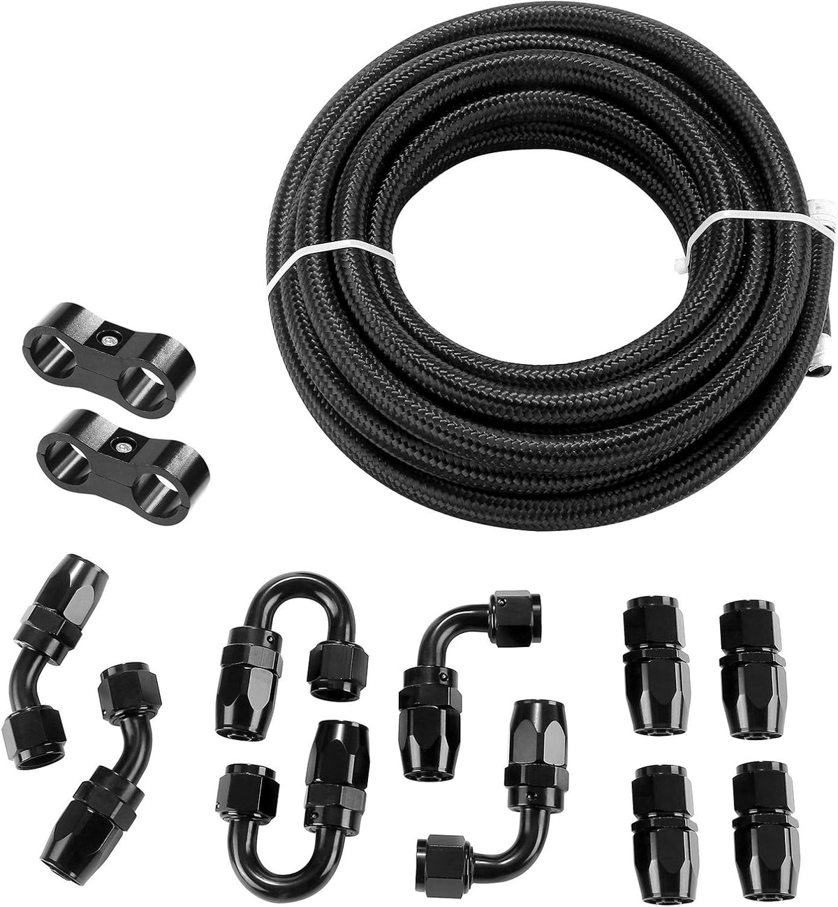 20Ft 8AN 1/2" Stainless Steel Nylon Braided CPE Oil Hose Kit Black Pack of 2 L7221