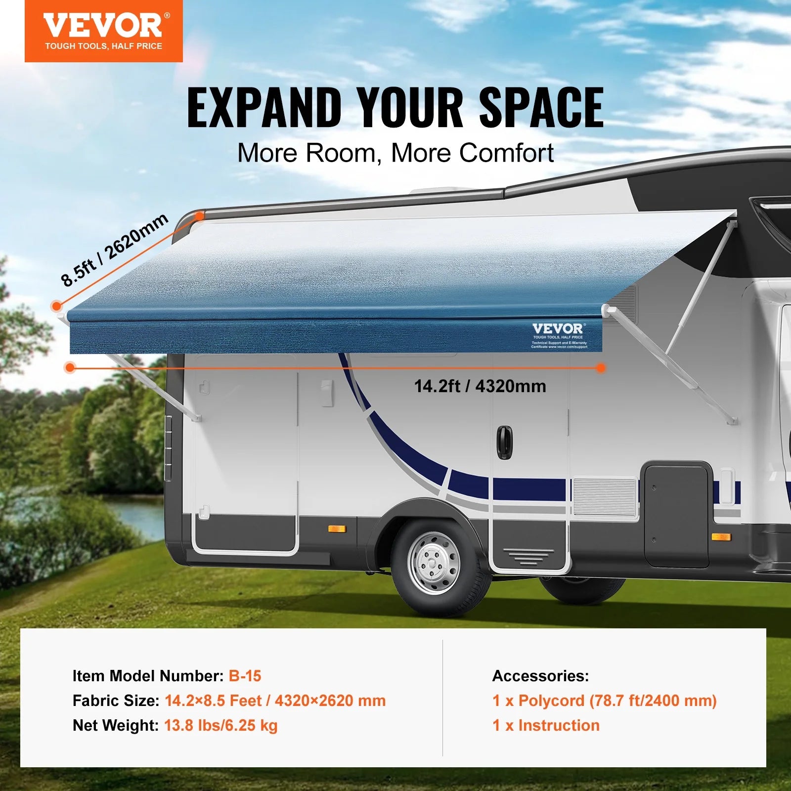 15' RV Awning Fabric Replacement 16oz PVC Fabric Waterproof M929