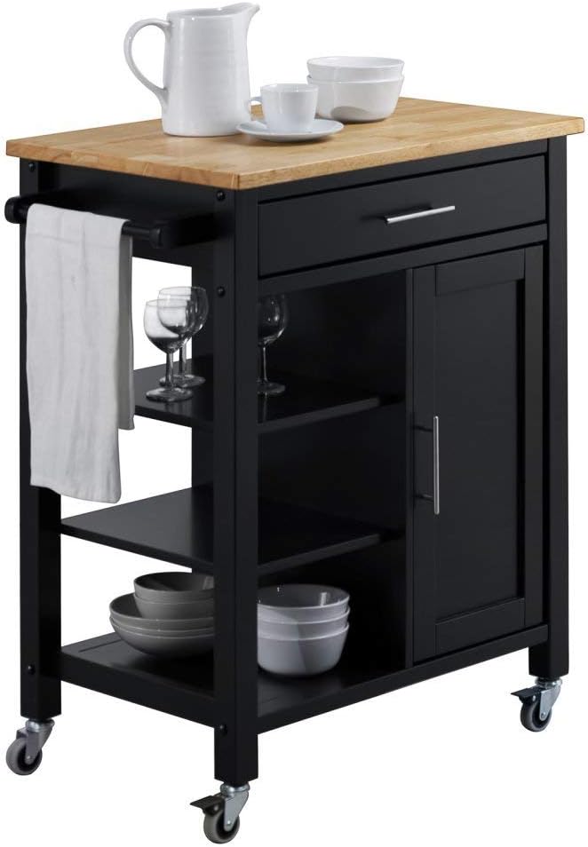 Black and Natural Kitchen Cart Q69030