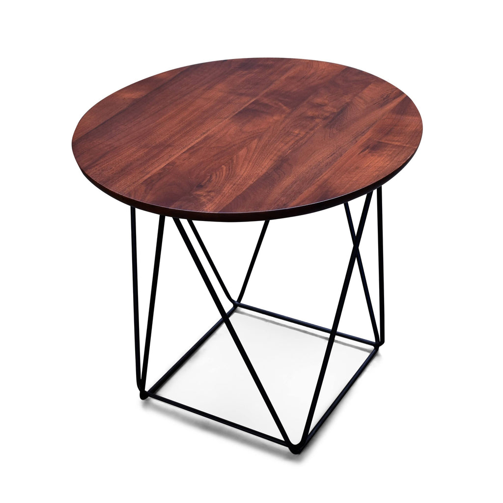 Walnut End Table with Black Steel Base V56772