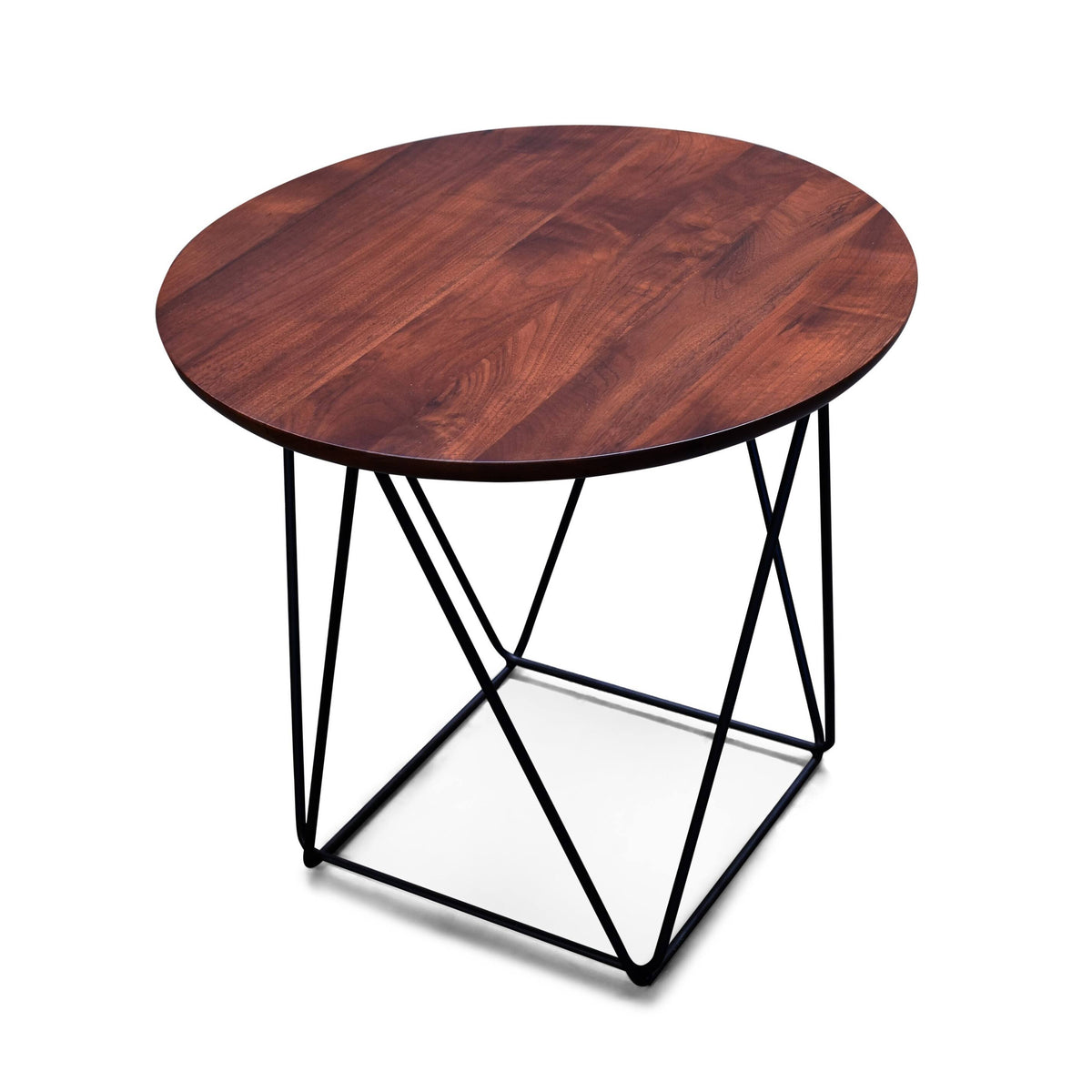 Walnut End Table with Black Steel Base V56772