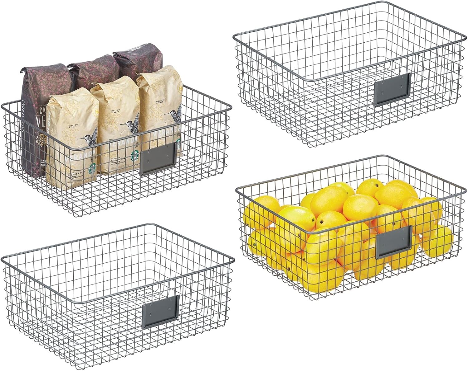 Bronze Metal Wire Food Organizer Storage Bin Basket with Label Slot, 4 Pack S1231