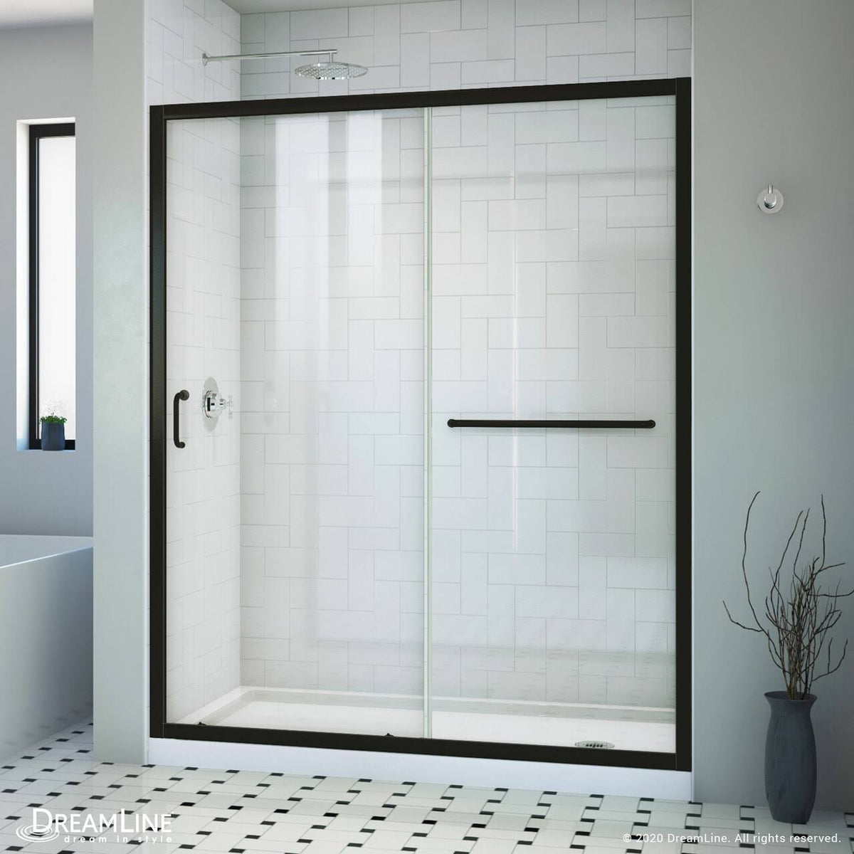 36 in. D x 60 in. W x 74 3/4 in. H Clear Sliding Shower Door in Satin Black Y538823