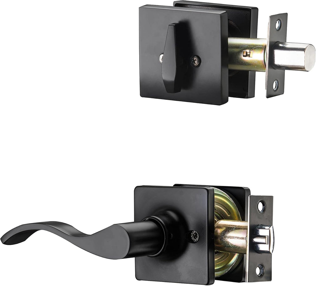 Black Square Door Lockset with Deadbolt Pack of 2 Z57021