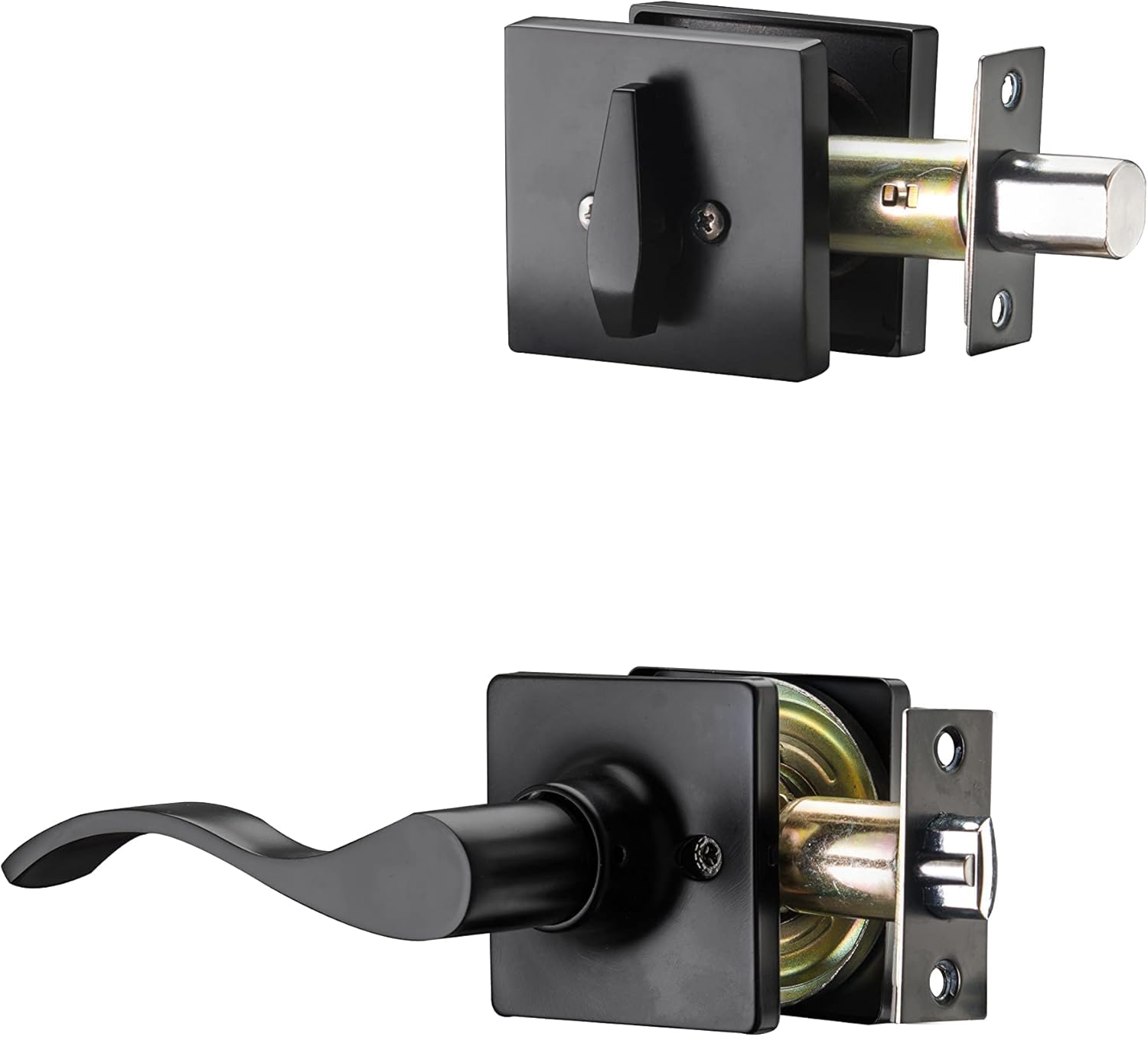 Black Square Door Lockset with Deadbolt Pack of 2 Z57021