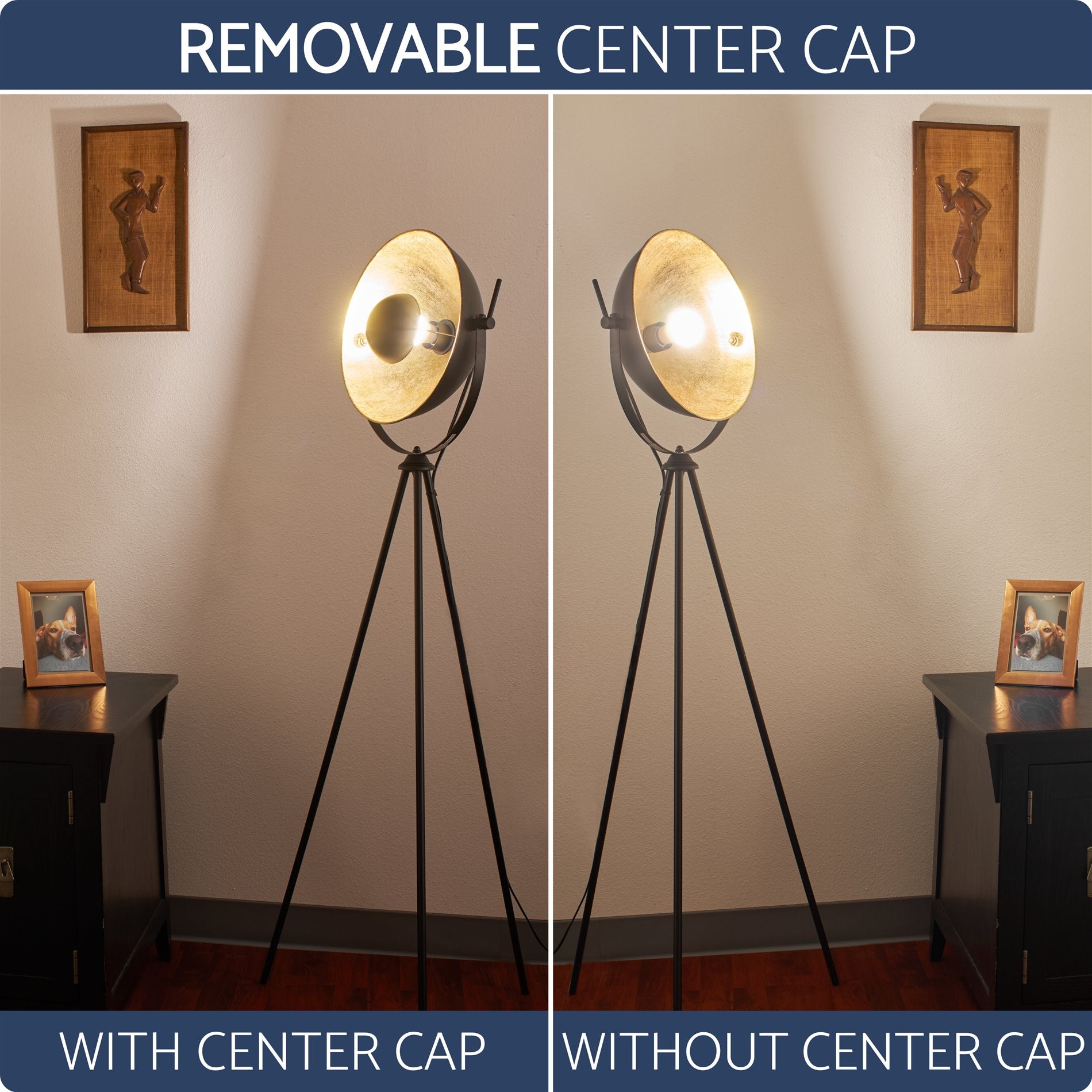 Black Tripod LED Floor Lamp with Leather Accent Legs S93571