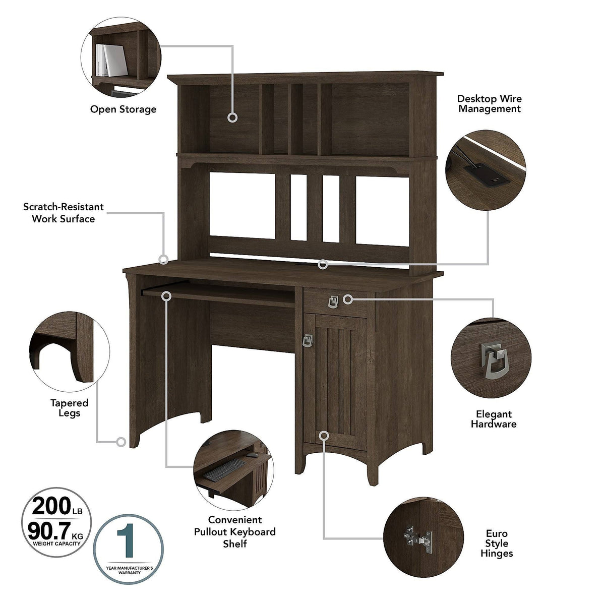 Pure White and Shiplap Gray Small Computer Desk with Hutch G6396