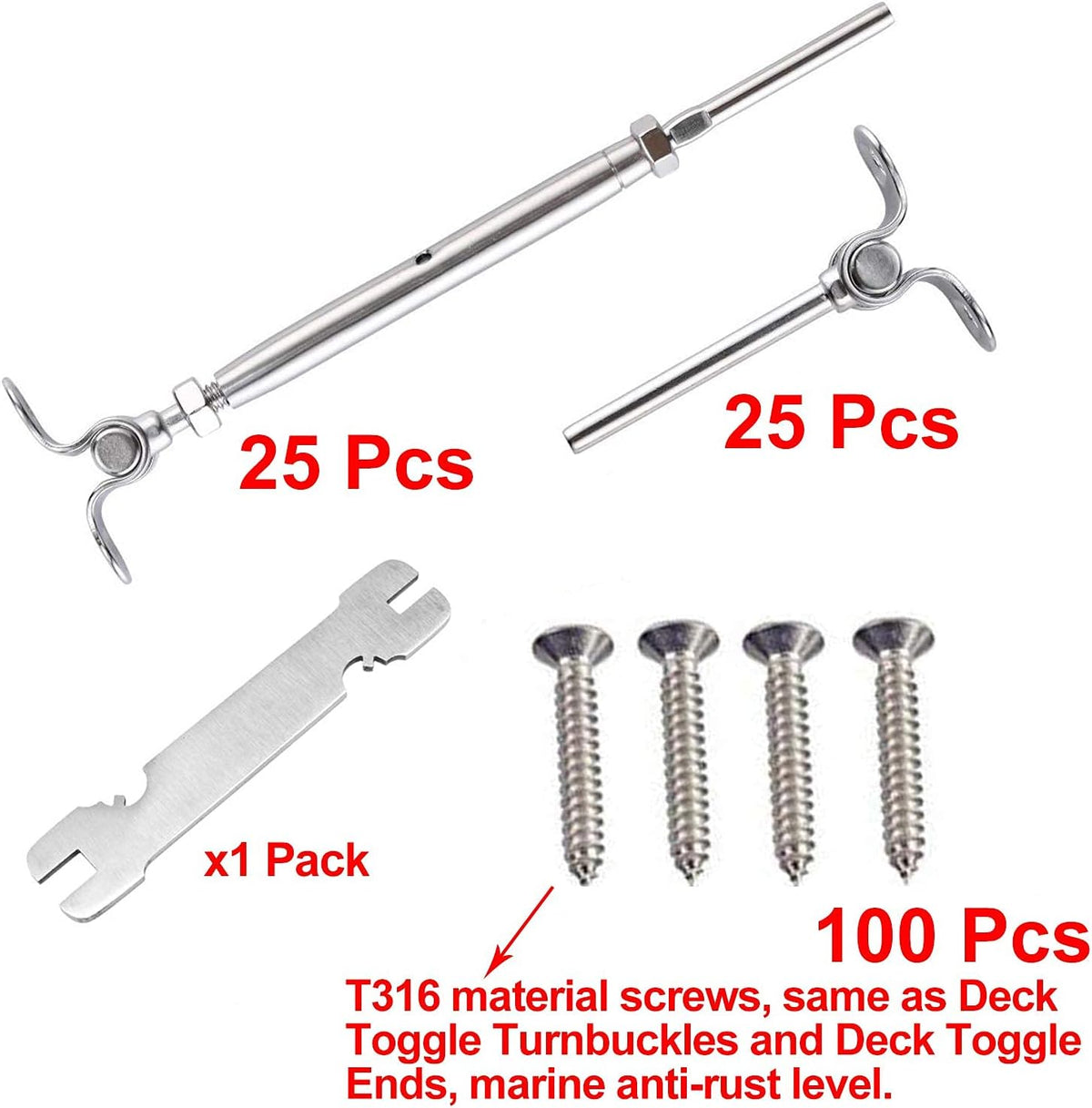 25 Pairs T316 Stainless Steel 180° Adjustable Angle Cable Railing Hardware Kit Z541892