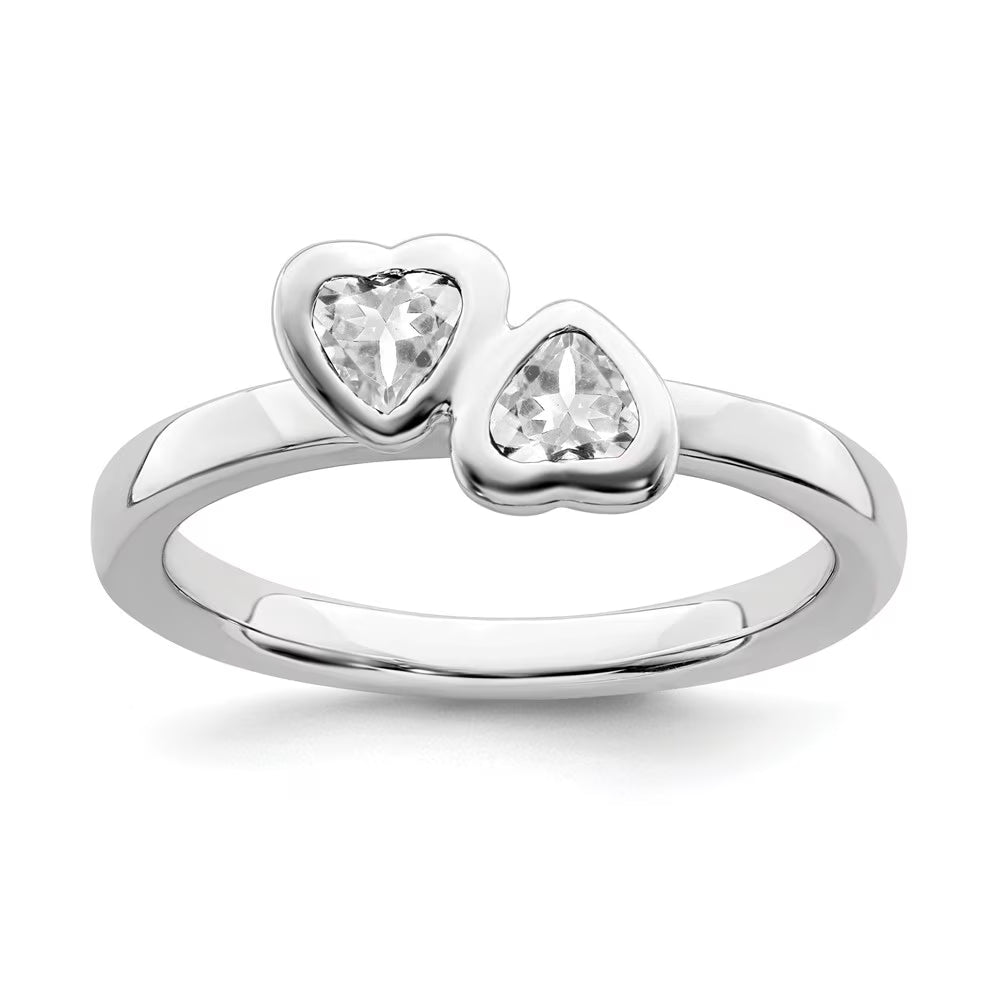 Sterling Silver White Topaz Double Heart Ring X5210