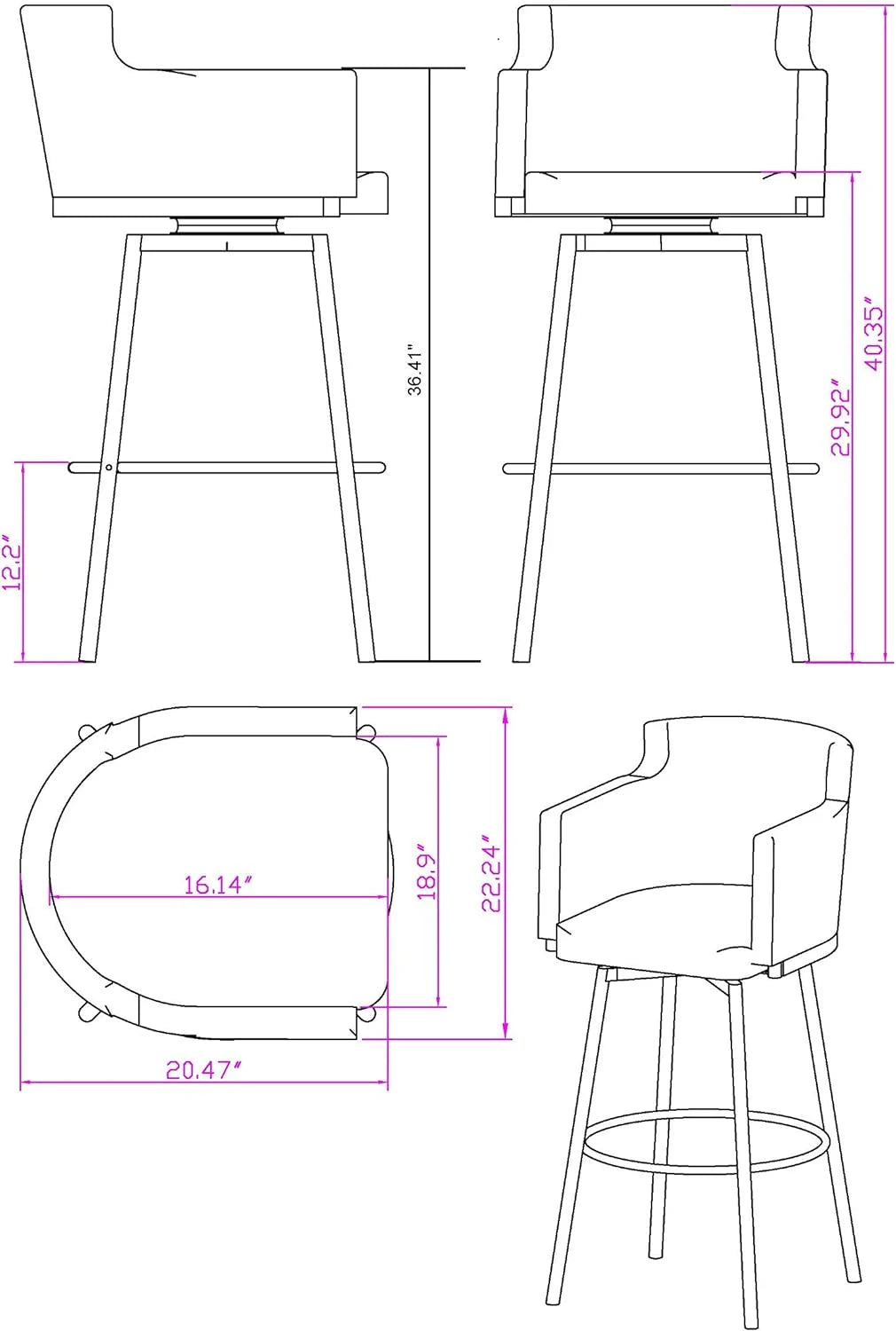 Gray Modern Club Counter Stool with Memory Swivel I768