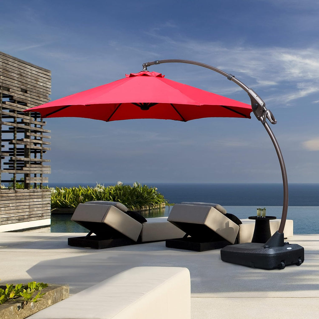 11 FT Curvy Aluminum Offset Cantilever Umbrella with Base Y29910
