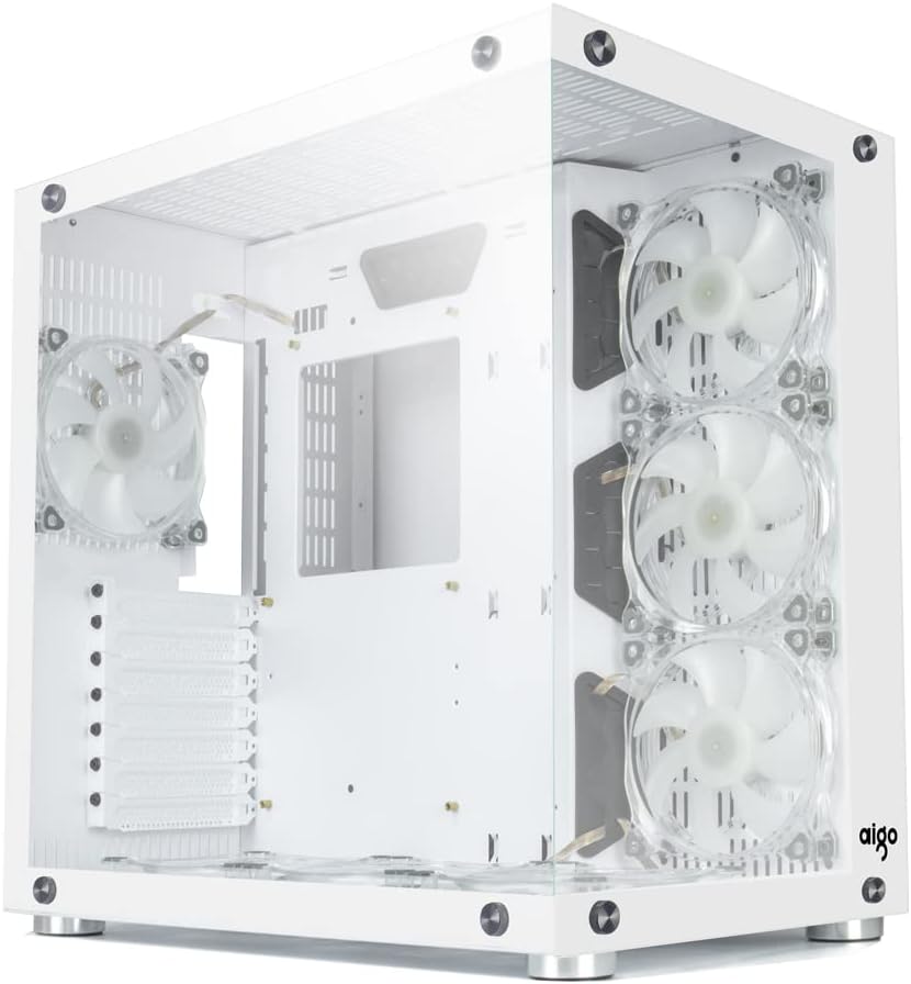 Black Mid Tower Computer Case with Tempered Glass Panel and 7PCS RGB Fans P444045