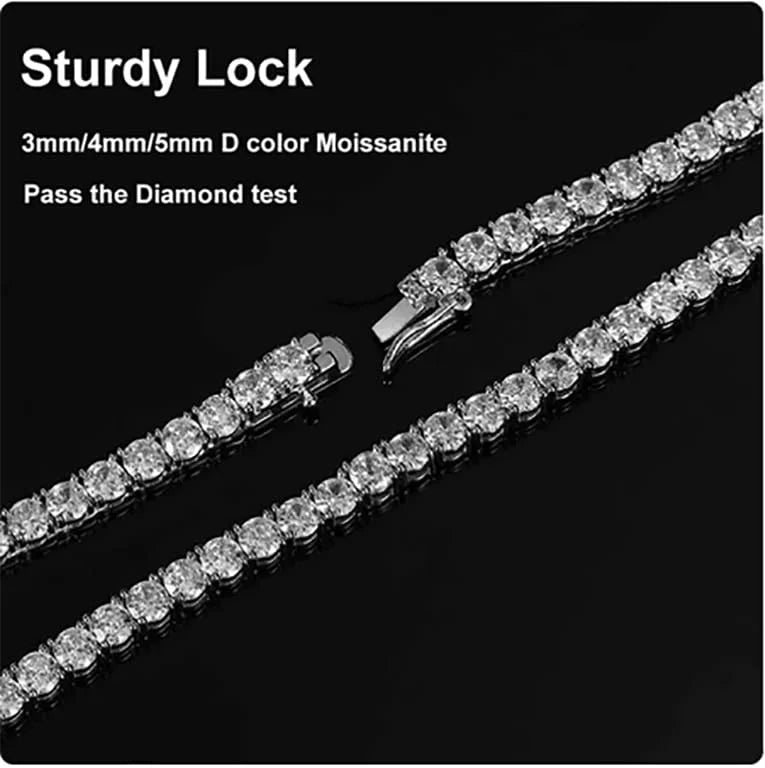 925 Silver Moissanite Tennis Necklace 4 mm Round Chain 18-36 Inches F53829