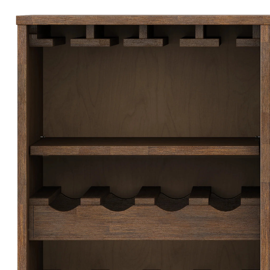 Rustic Natural Aged Brown Solid Acacia Wood Wine Cabinet X827