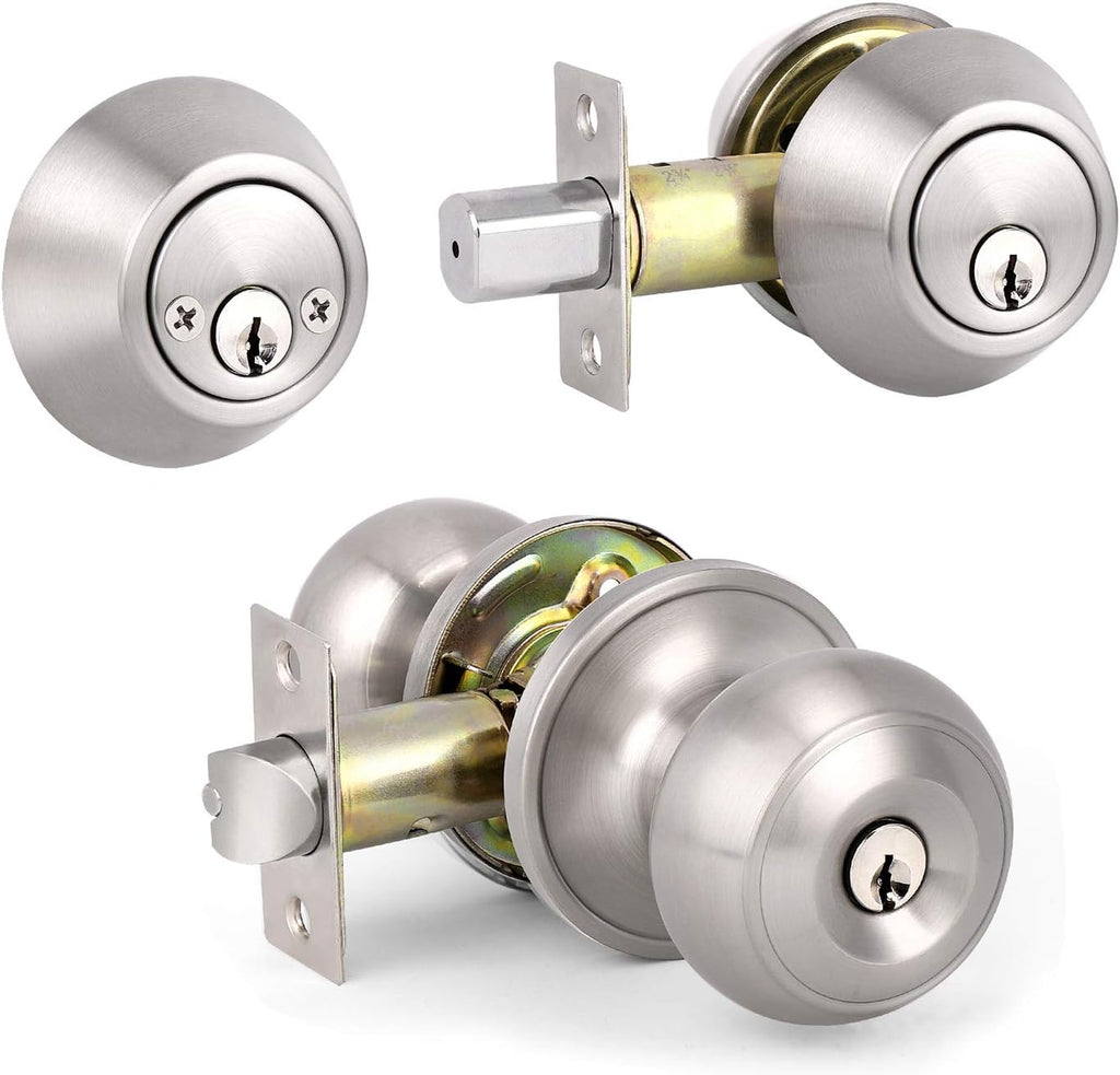 10 Sets Keyed Alike Door Handleset with Deadbolt, Satin Nickel Entry Door Knob with Double Cylinder Deadbolt F96057