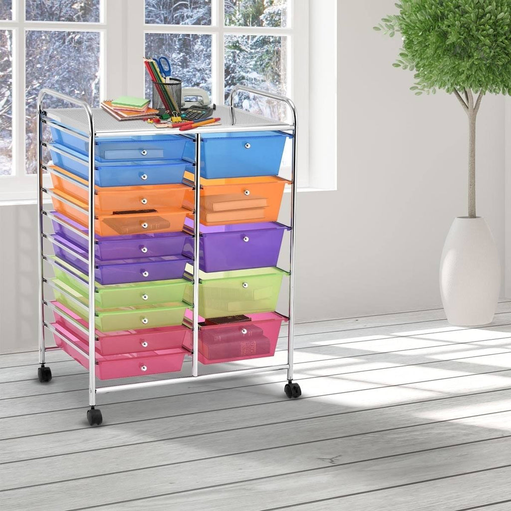 Blue 15-Drawer Rolling Utility Cart with Wheels Z944