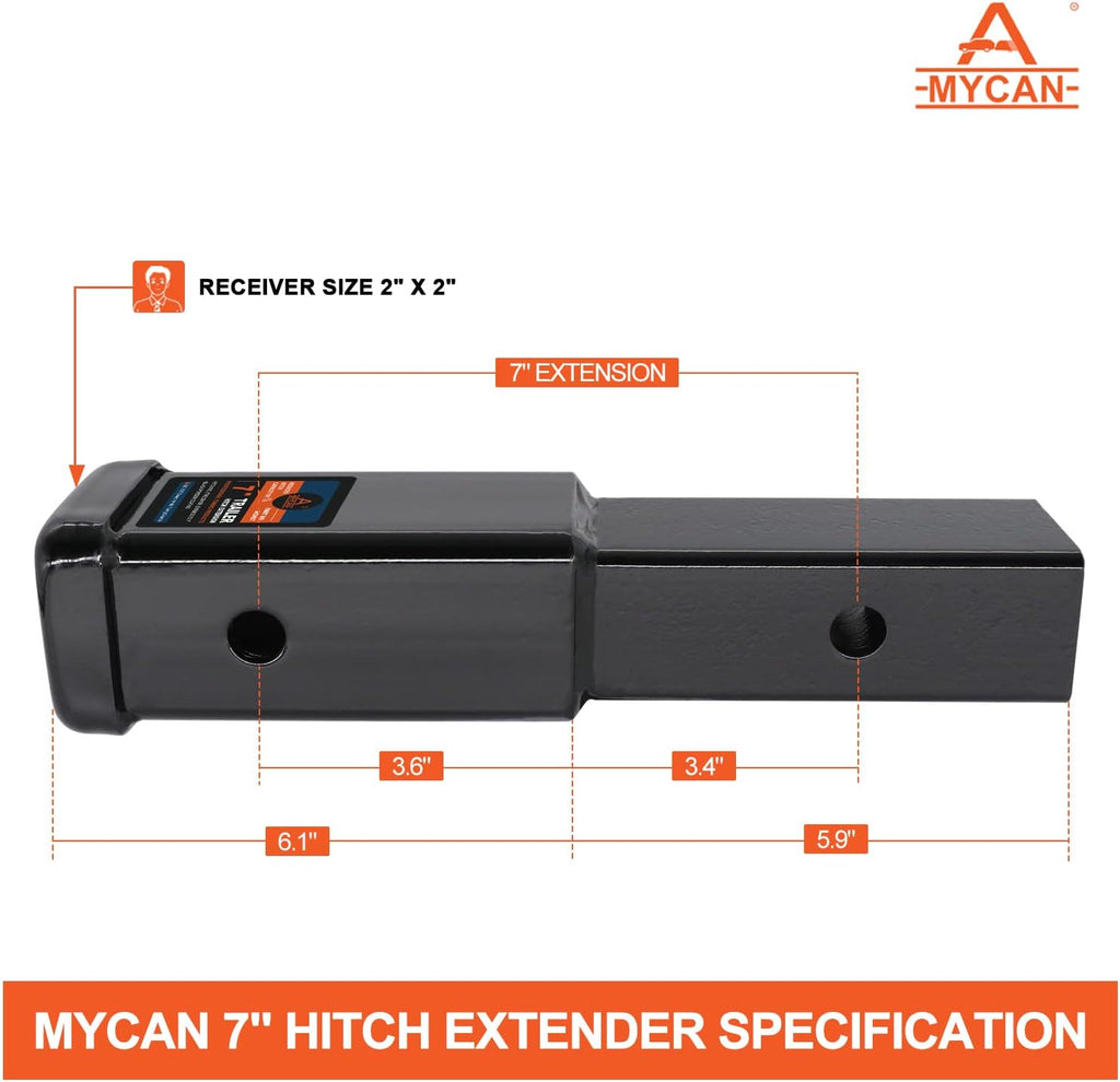 Hitch Extender 7 inch 2 inch Receiver Solid Shank Heavy Duty 3500 lbs Pack of 2 T92982