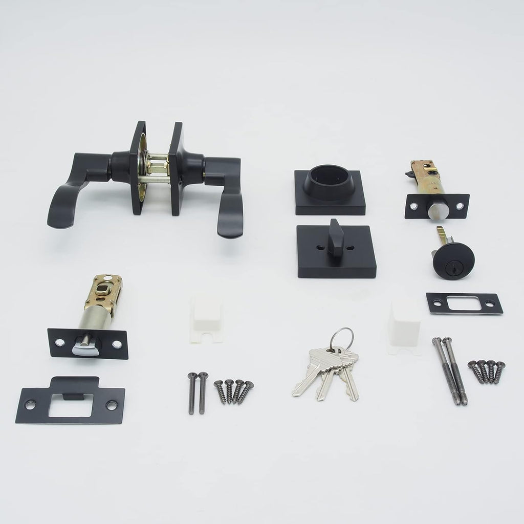 Black Square Door Lockset with Deadbolt Pack of 2 Z57021