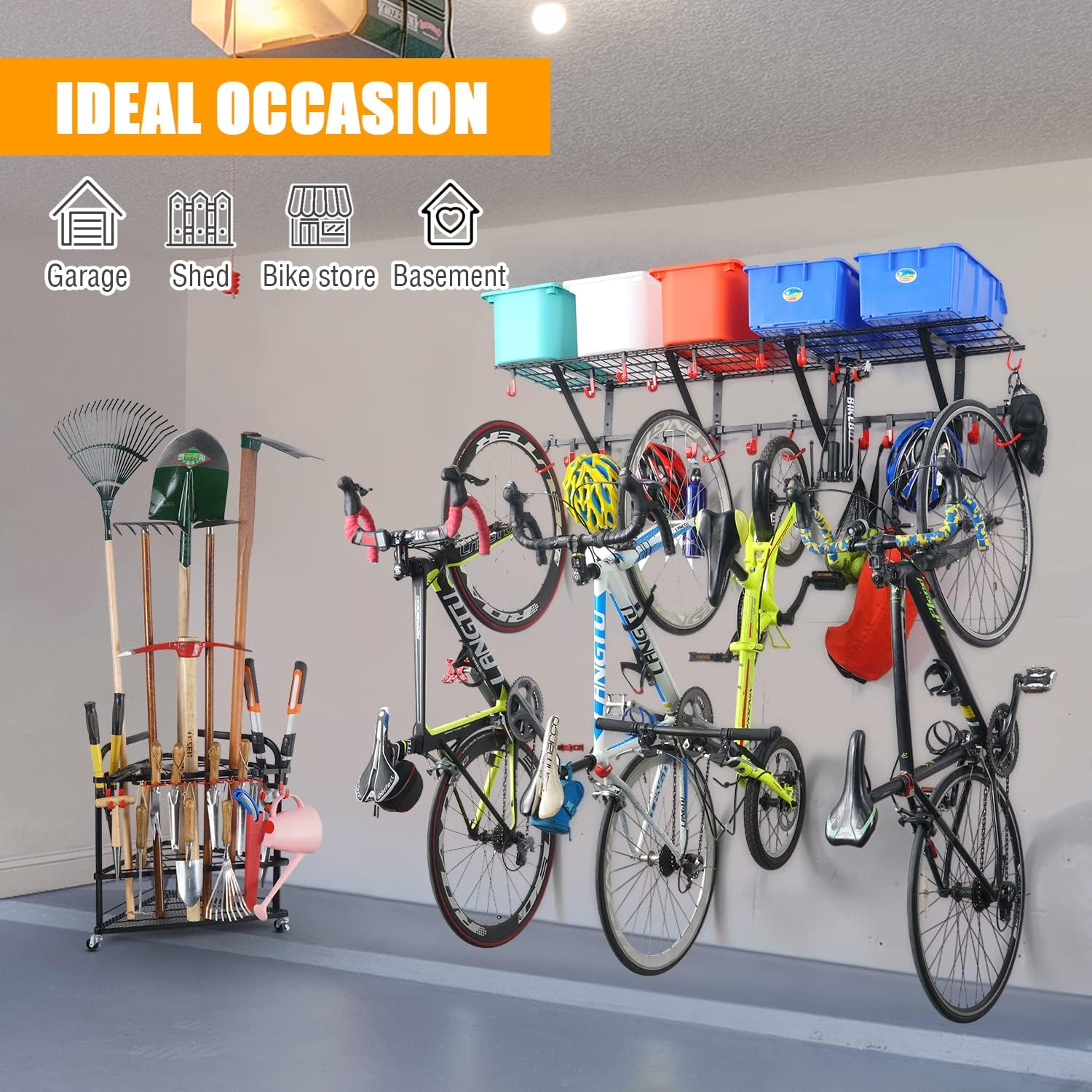 Garage Wall Shelving 1 Pack with Vertical Bike Hanger, Powder Coated Steel T36118