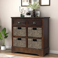 Espresso Rustic Storage Cabinet with 2-Drawers and 4 Fabric Basket M99956