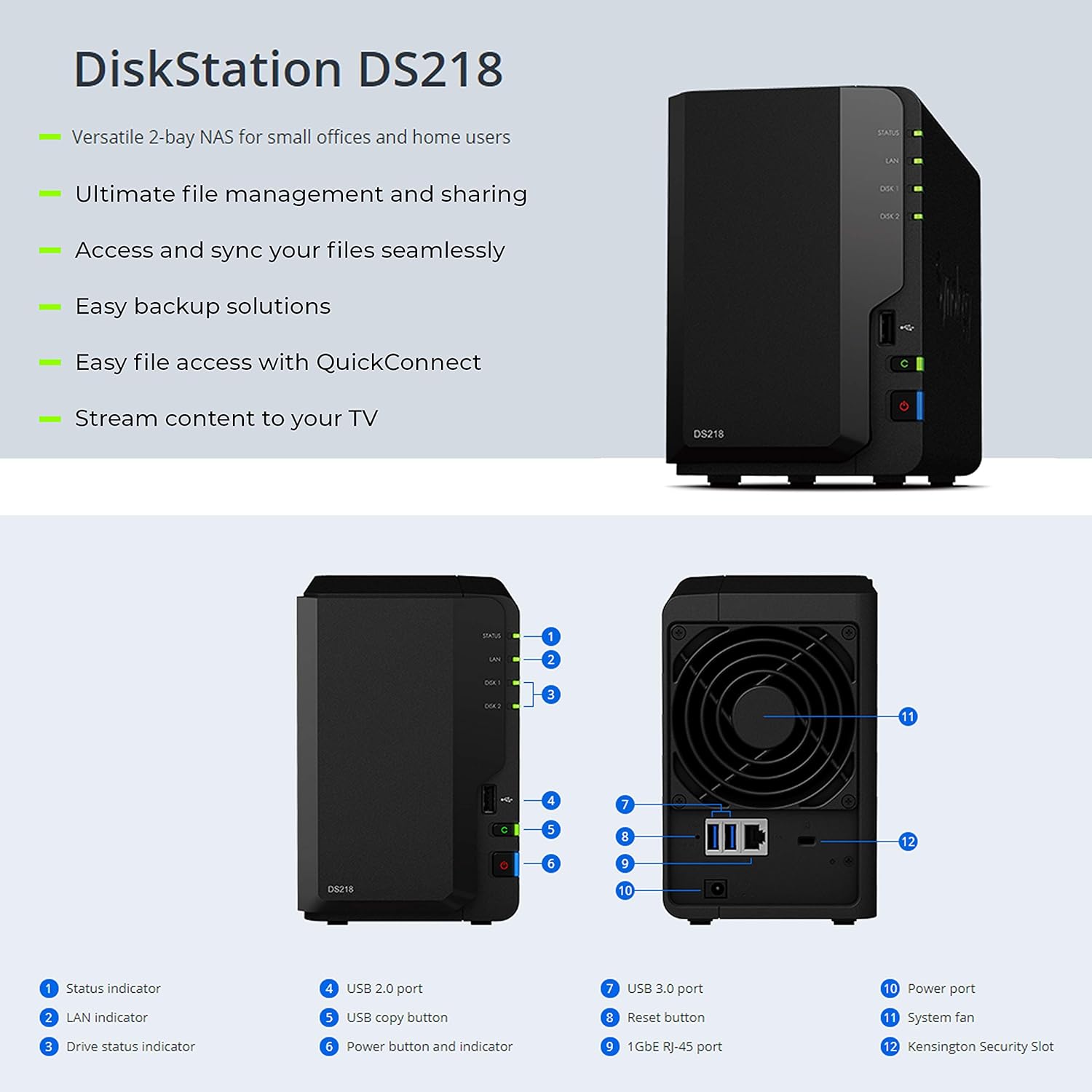 2 Bay NAS DiskStation DS218 Diskless with 2 WD Red Pro 4TB Hard Drives 7200 Class T5862