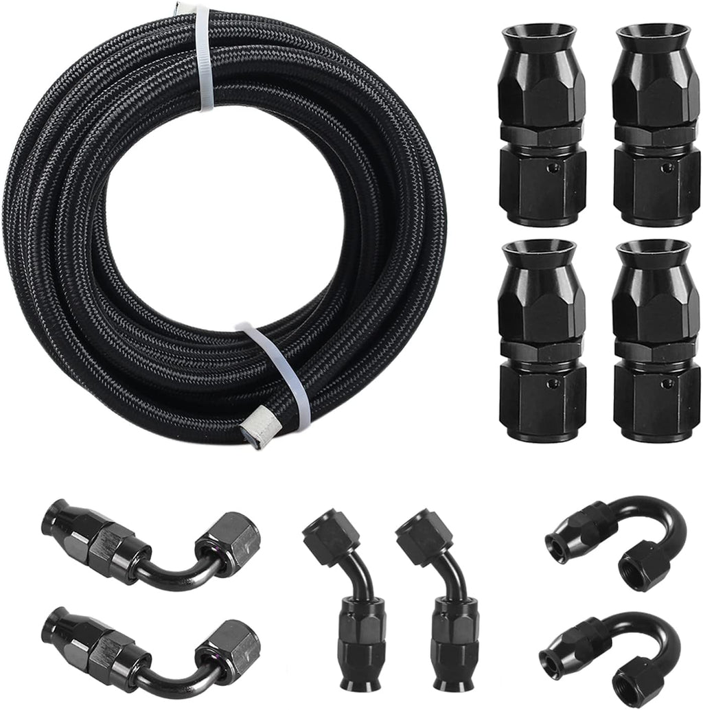 6AN PTFE E85 Braided Fuel Line Fitting Kit 20FT Transmission Oil Cooler Line Stainless Steel Black Pack of 2 C723