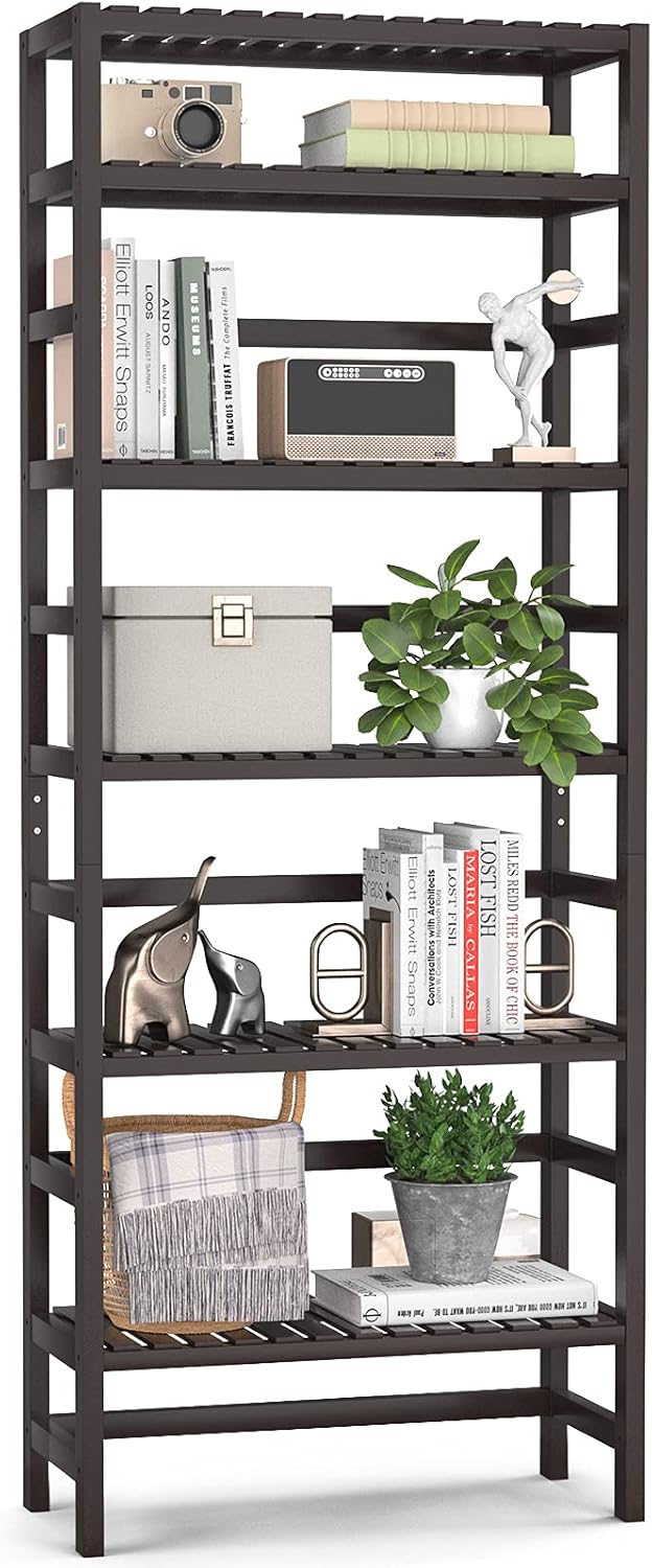 6 Tiers Bamboo Adjustable Tall Bookshelf J275027