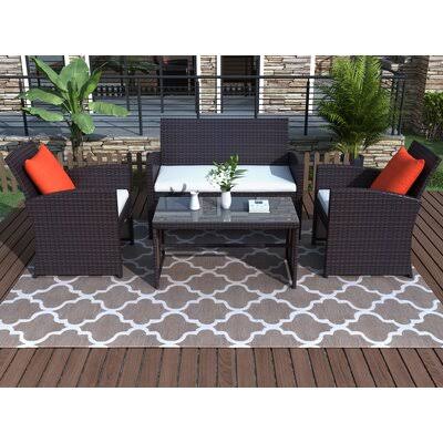 4 Pieces All-Weather Rattan Seating Set Brown A76289
