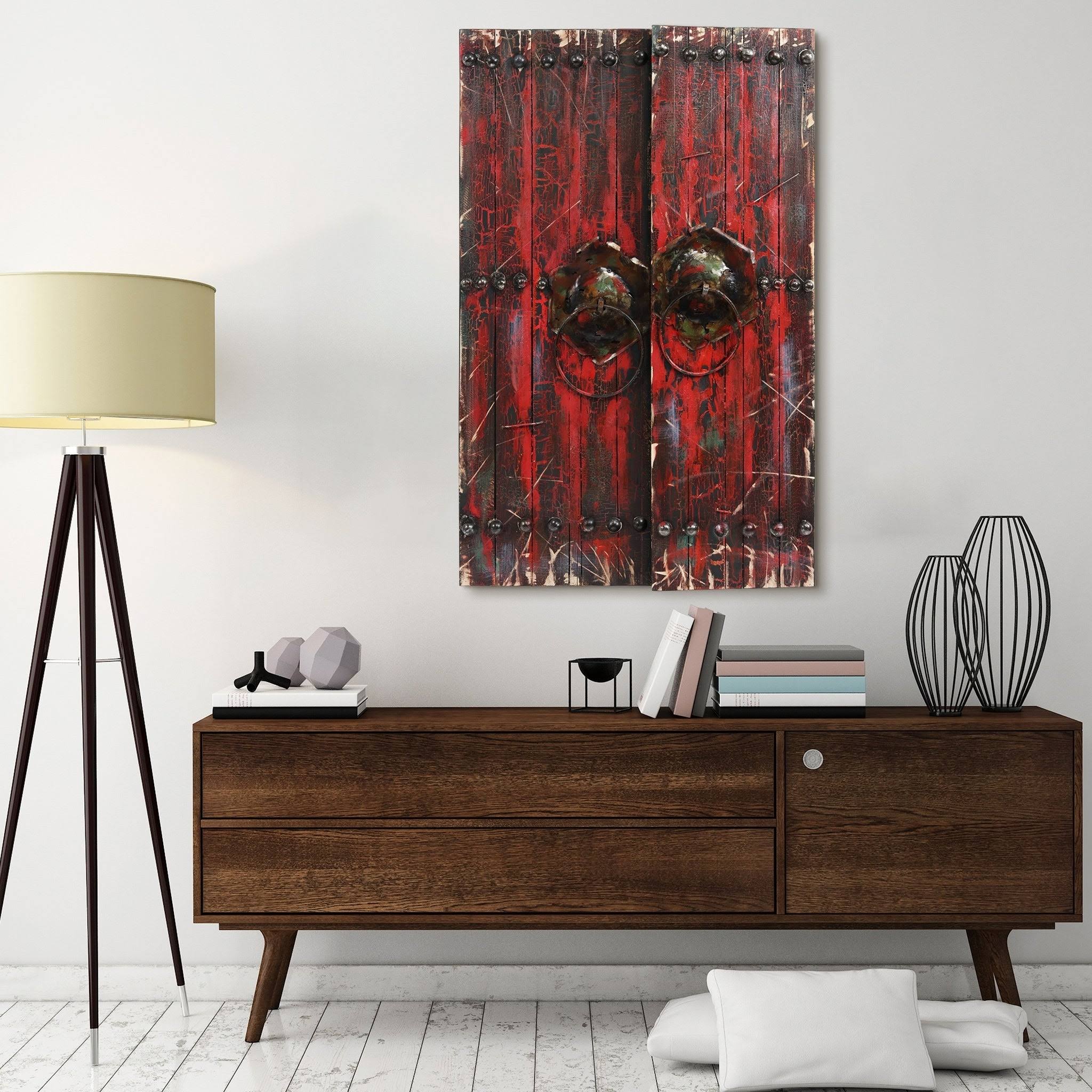 Antique Wooden Doors Mixed Media Hand Painted Iron Wall Art G39260