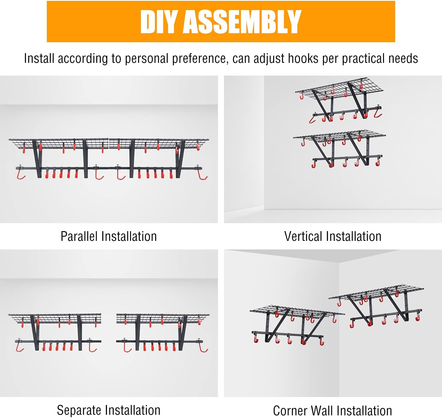 Garage Wall Shelving 1 Pack with Vertical Bike Hanger, Powder Coated Steel T36118