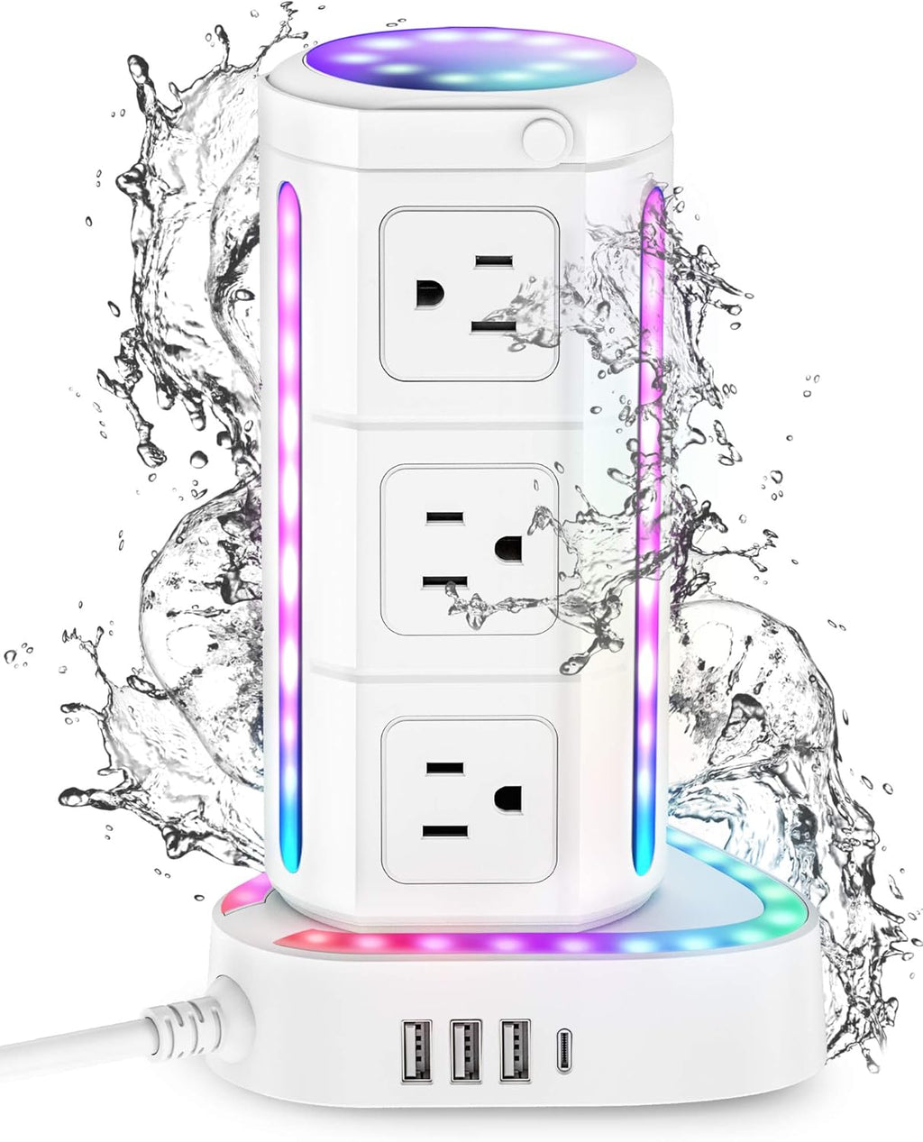 Power Strip Tower with 6 Outlets and 3 USB Ports, 2000J 1875W 6ft Extension Cord, Pack of 2 E364