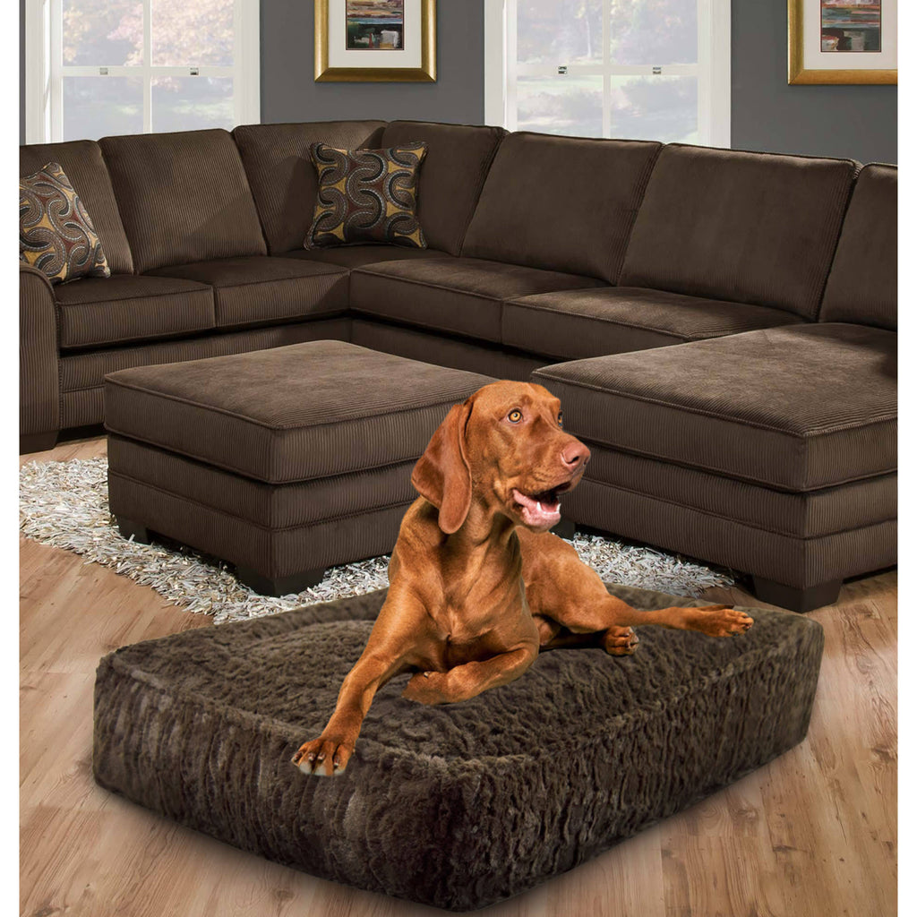 Faux Fur Rectangle Dog and Cat Bed, Serenity Brown, Medium L9931
