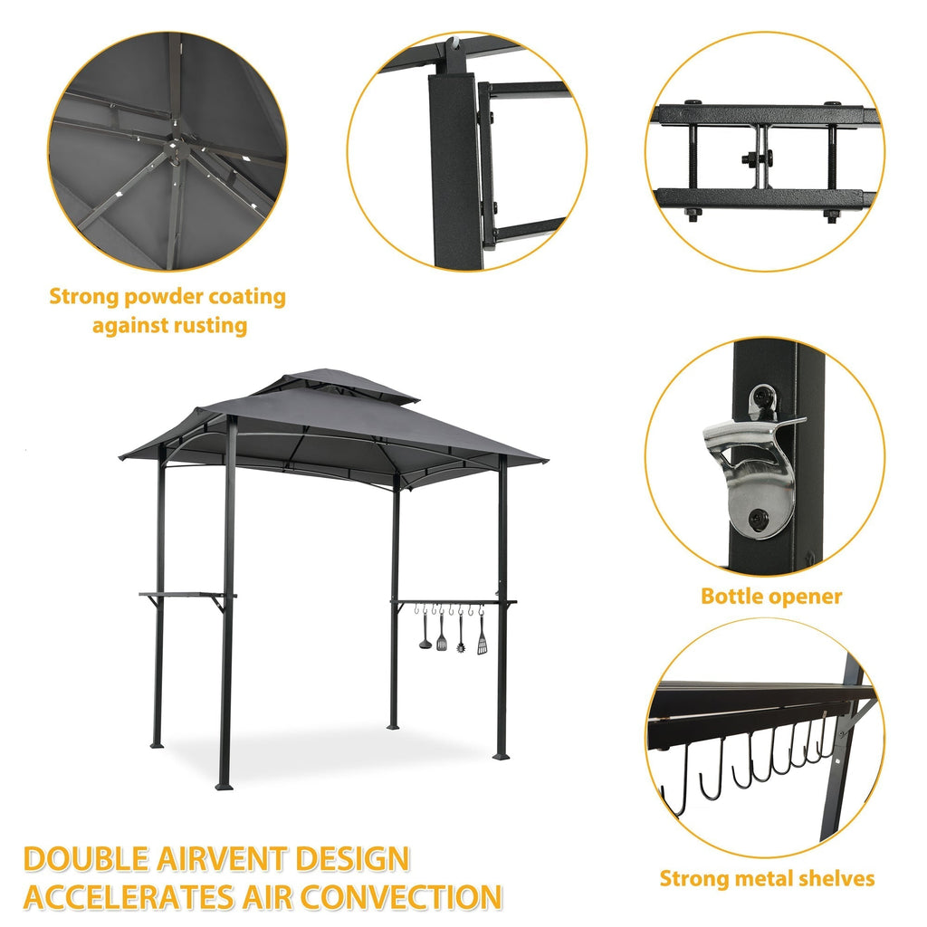Grey Steel Frame Grill Gazebo Canopy with Bar Counters L1724