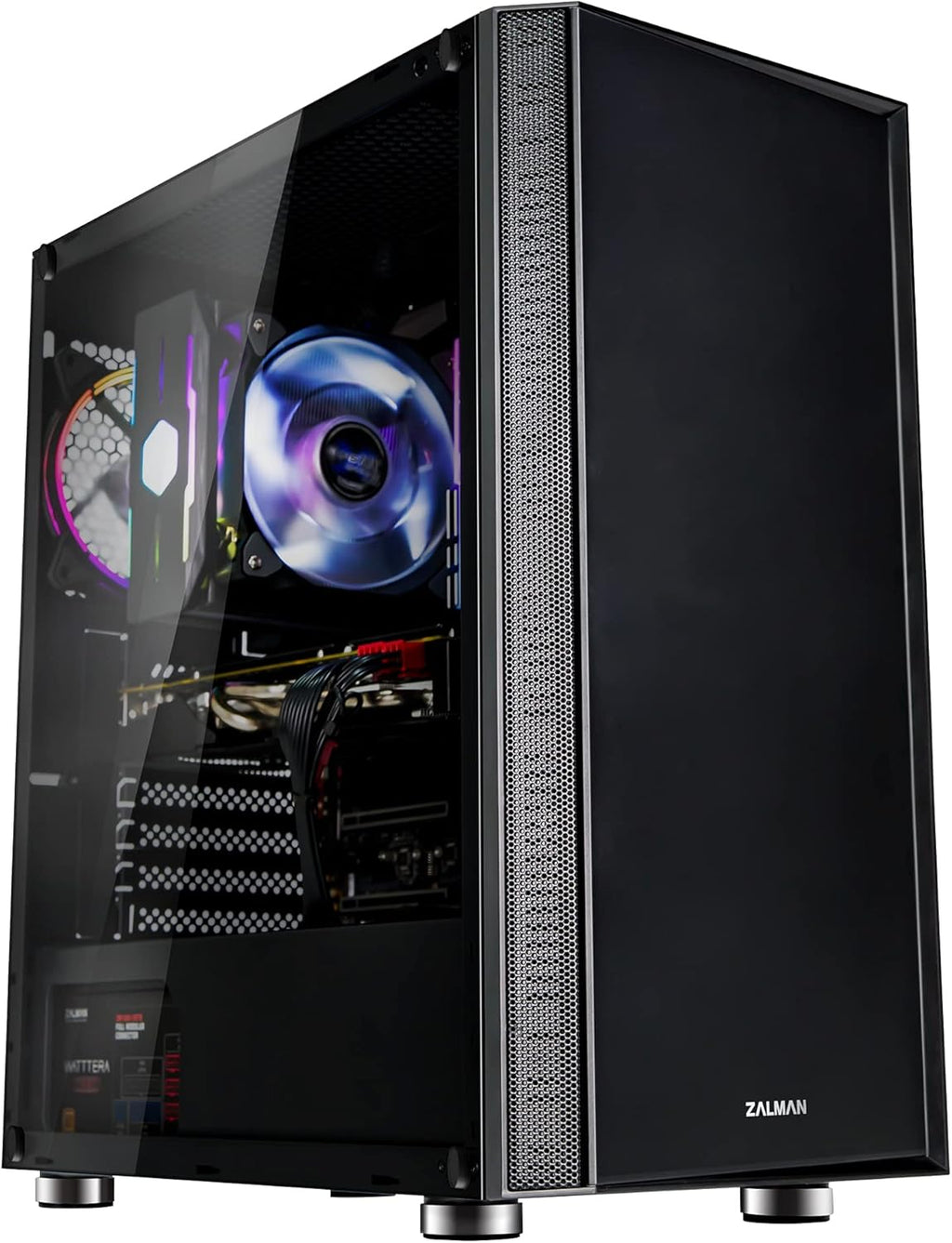 White ATX Mid Tower Gaming PC Case, Mesh Front Panel, Tempered Glass, 120mm RGB LED Fan, Pack of 2 L239038