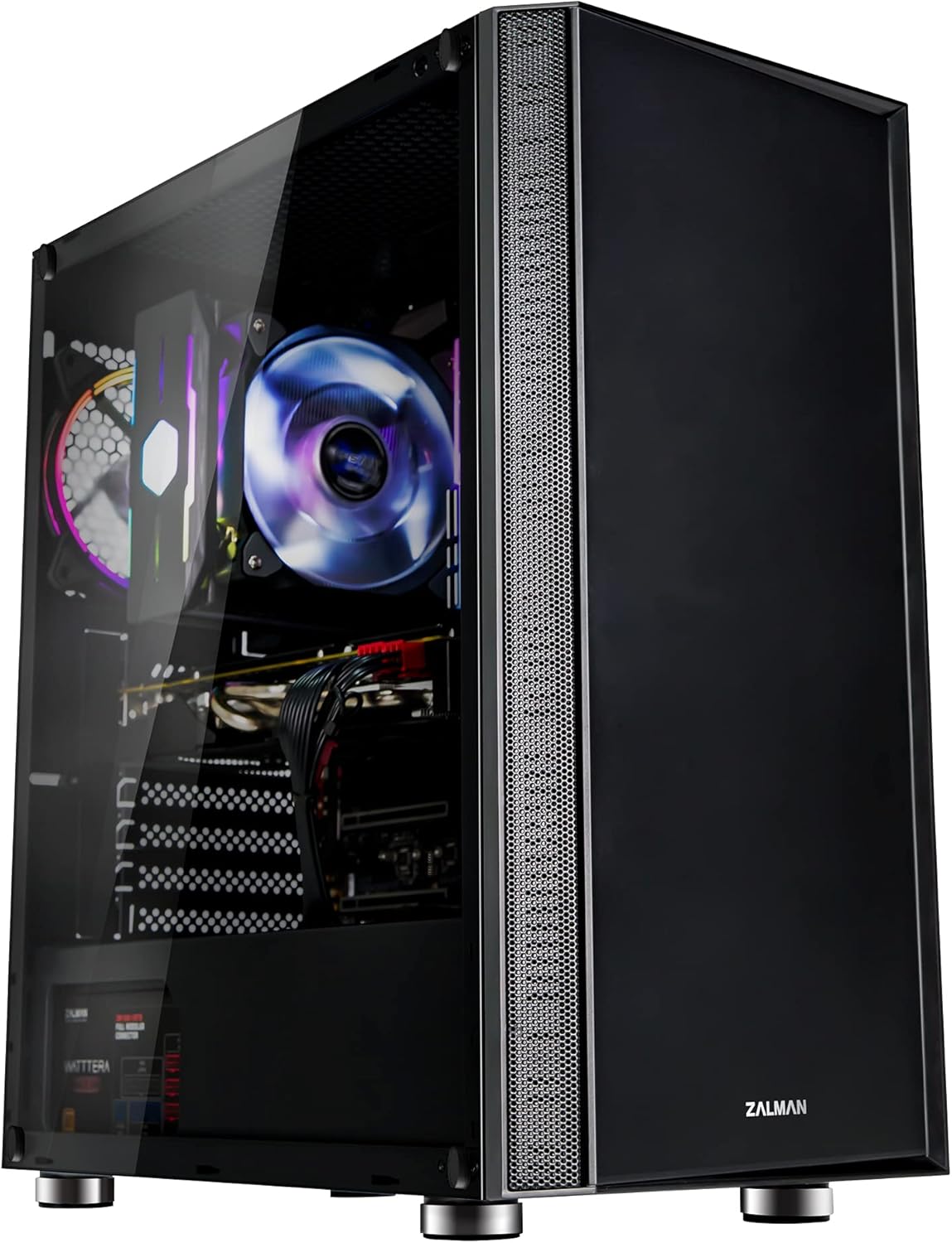 White ATX Mid Tower Gaming PC Case, Mesh Front Panel, Tempered Glass, 120mm RGB LED Fan, Pack of 2 L239038