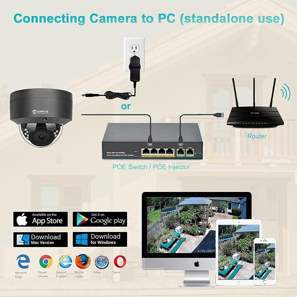 5MP Outdoor IP Dome Security Camera with Audio, 98ft Night Vision, 2.8mm Wide Angle W720785