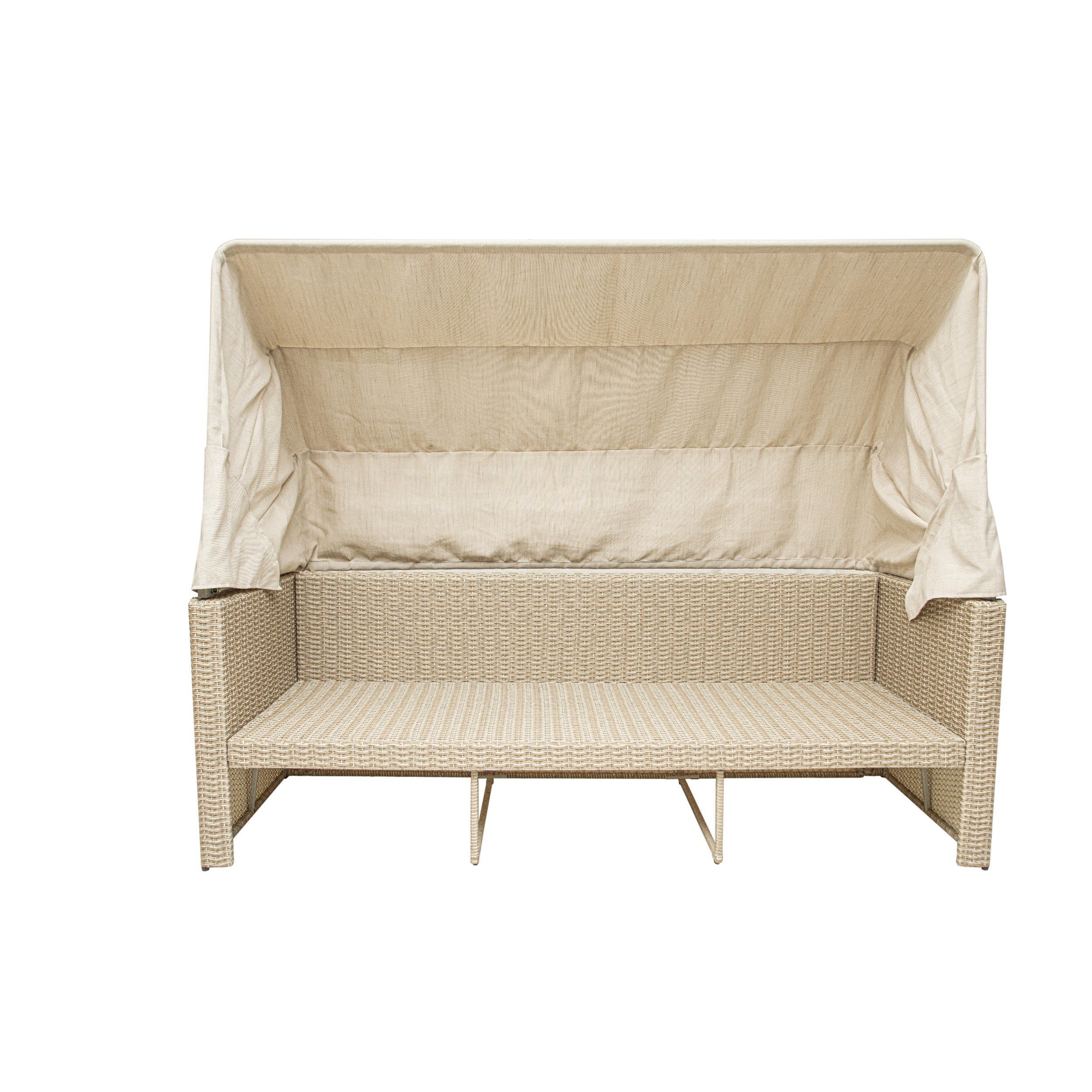 Outdoor Wicker Patio Sofa with Canopy & Ottoman Set D235