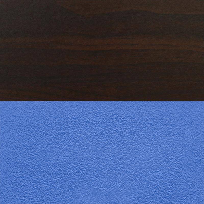 36x22 Round Breakroom Table Mocha Walnut Chrome 4 Stack Chairs Blue V837