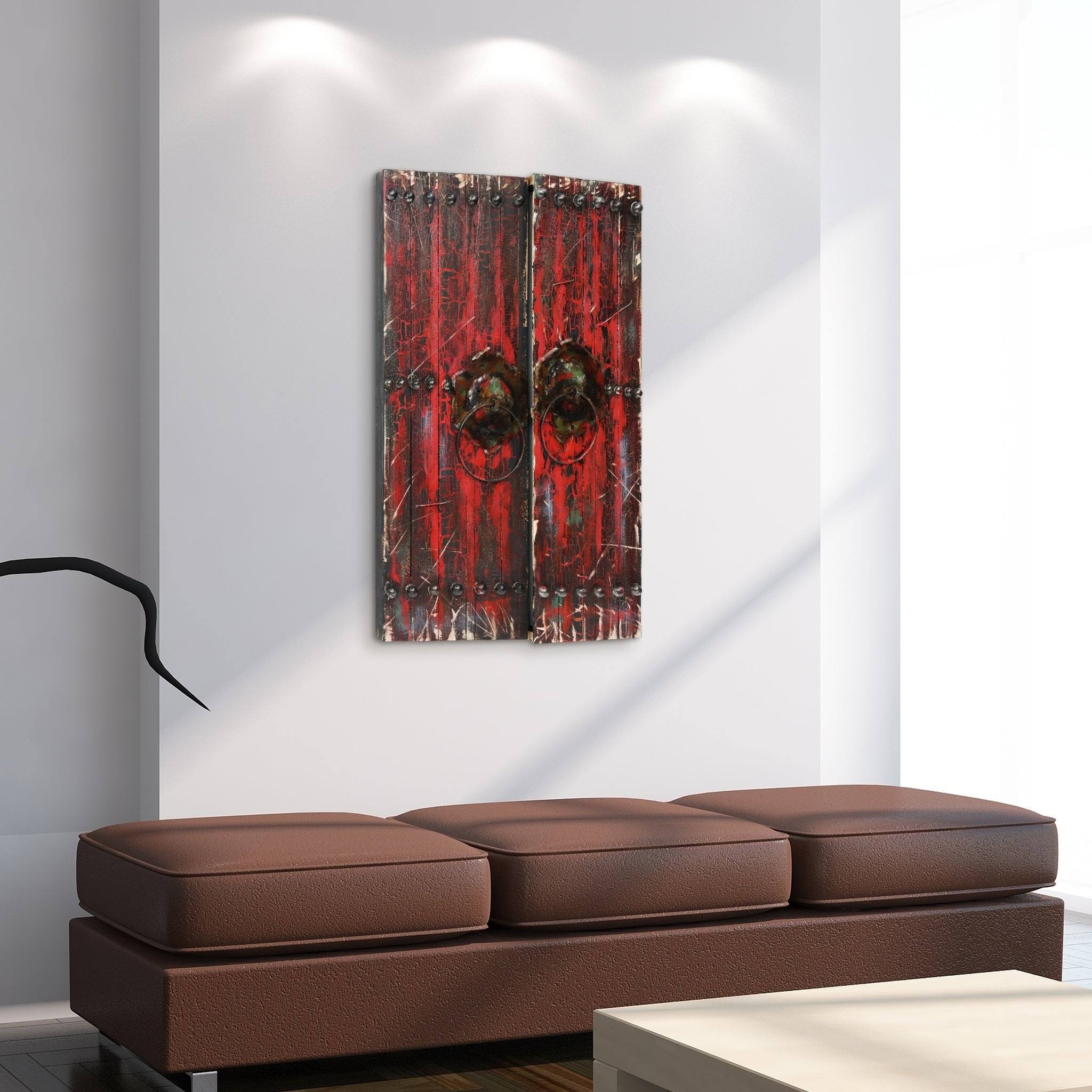 Antique Wooden Doors Mixed Media Hand Painted Iron Wall Art G39260