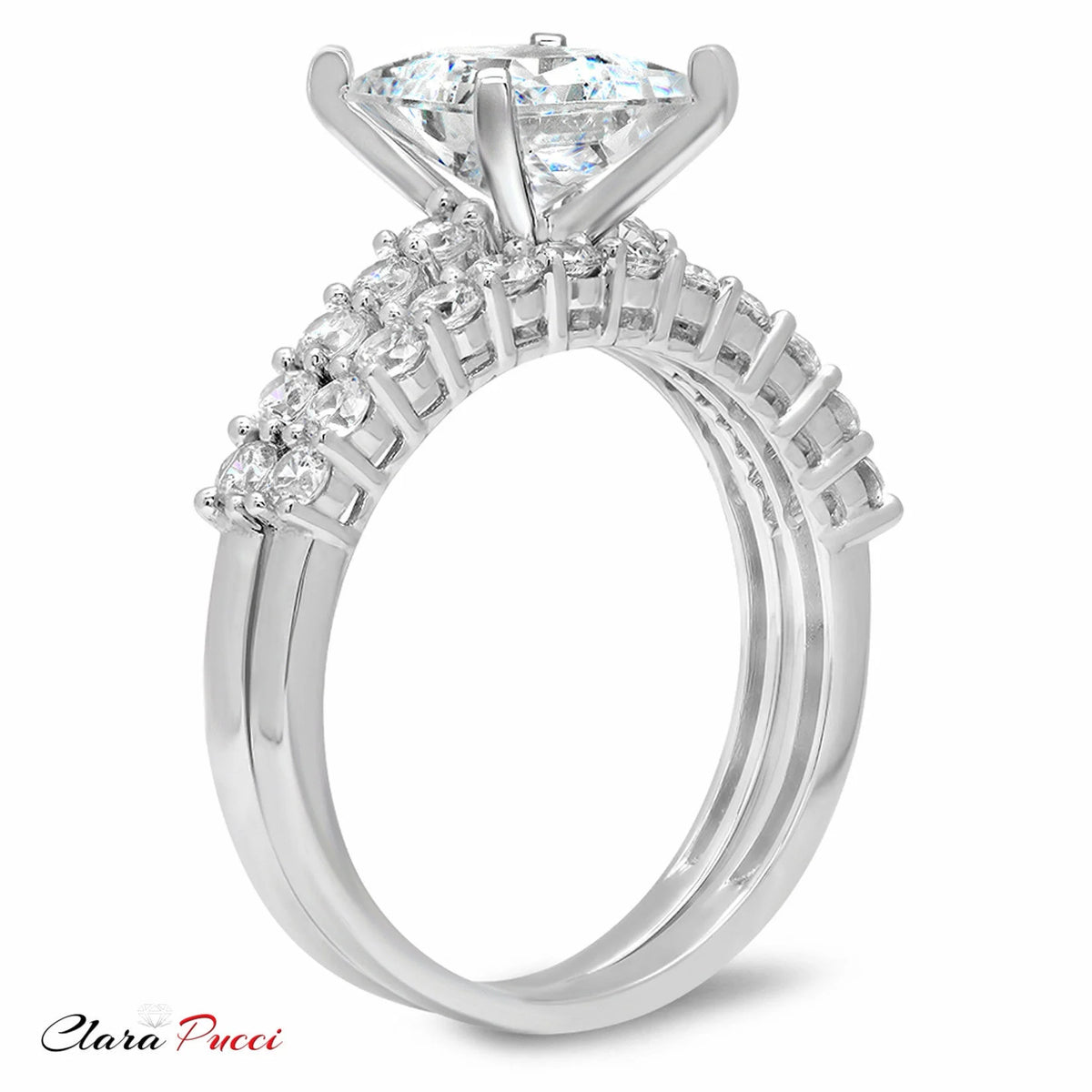 Princess Cut Natural Diamond VS1-VS2 J-K 18K White Gold Engagement Ring Set T1915