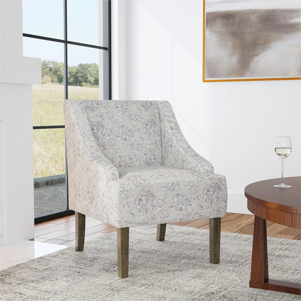 Linen Artistic Floral Print Accent Chair G20084